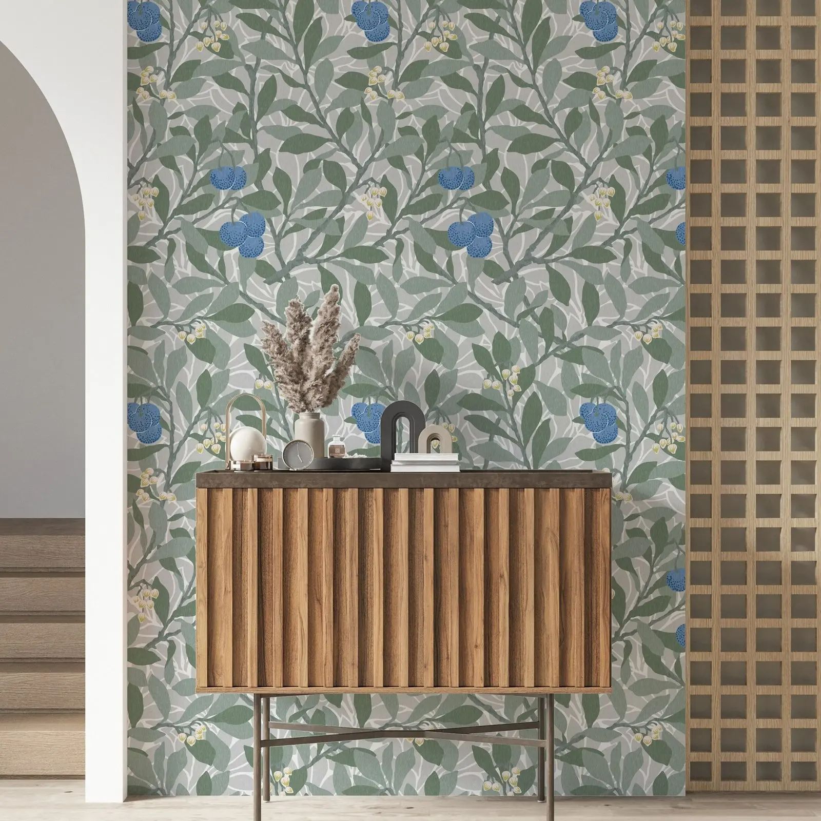 Herbal Wallpaper - ウィリアムモリス アルブタス壁紙、ボタニカル壁壁画 剥がして貼るだけ、ヴィンテージの葉の壁紙、家の装飾用、伝統的なアンペースト