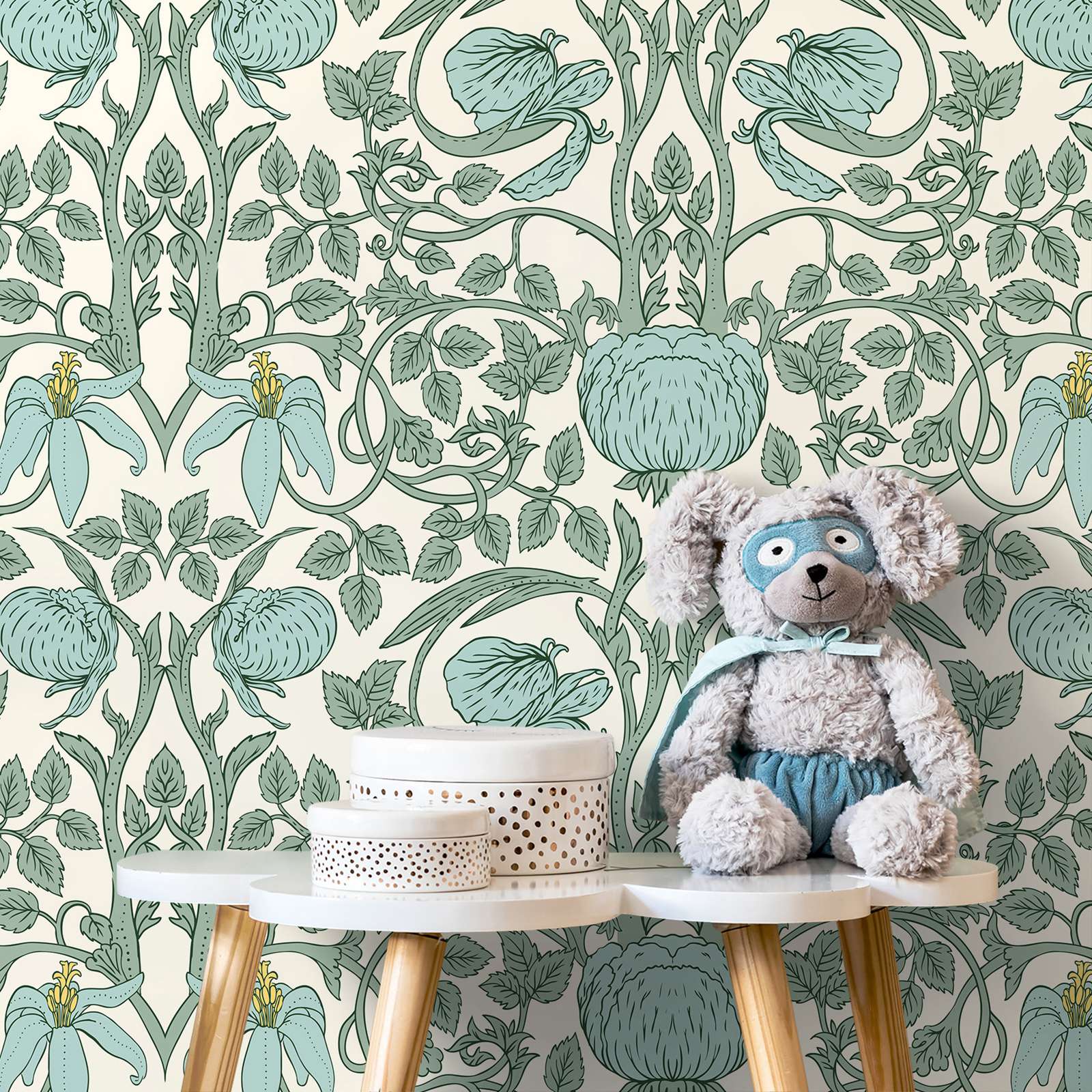 Herbal Wallpaper - パステルアールヌーボー壁紙、ホームデコレーション/ウォールアートウォールデコレーション用のピールアンドスティック壁紙、または伝統的な非ペーストウォール壁画
