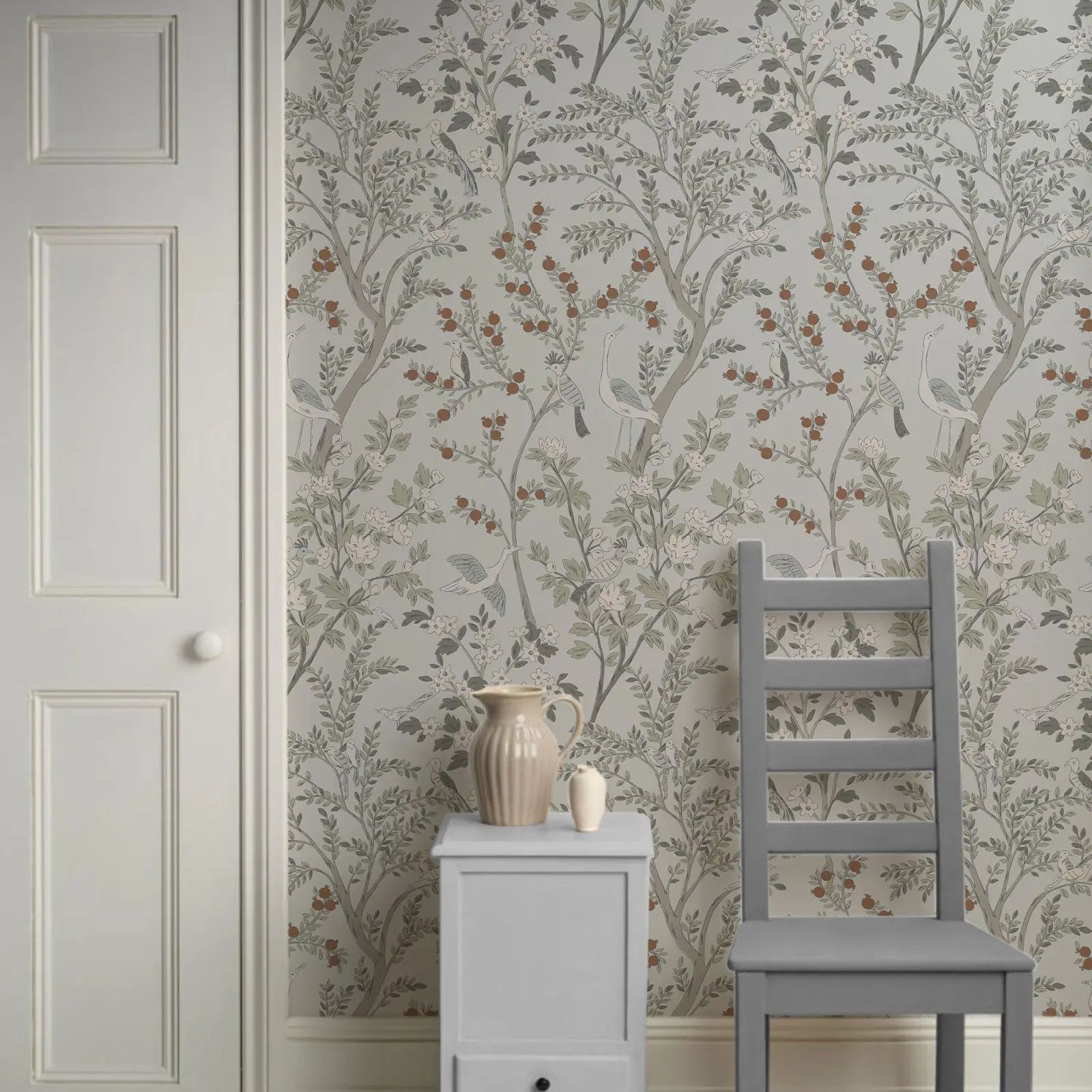 Herbal Wallpaper - ヴィンテージ花柄ウォールステッカー壁紙、木の上にいるパラディスバードの壁画、部屋の装飾用、粘着式または伝統的な紙製
