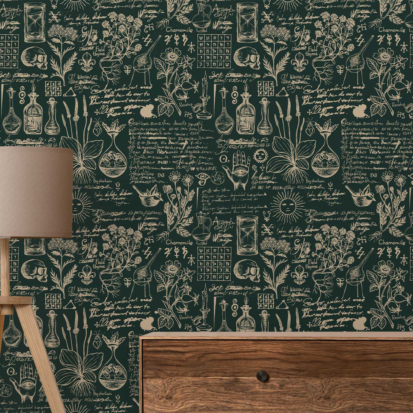 Herbal Wallpaper - 緑の薬と刃の壁紙,壁画,レトロなスタイル,芸術的な装飾,家のための壁紙