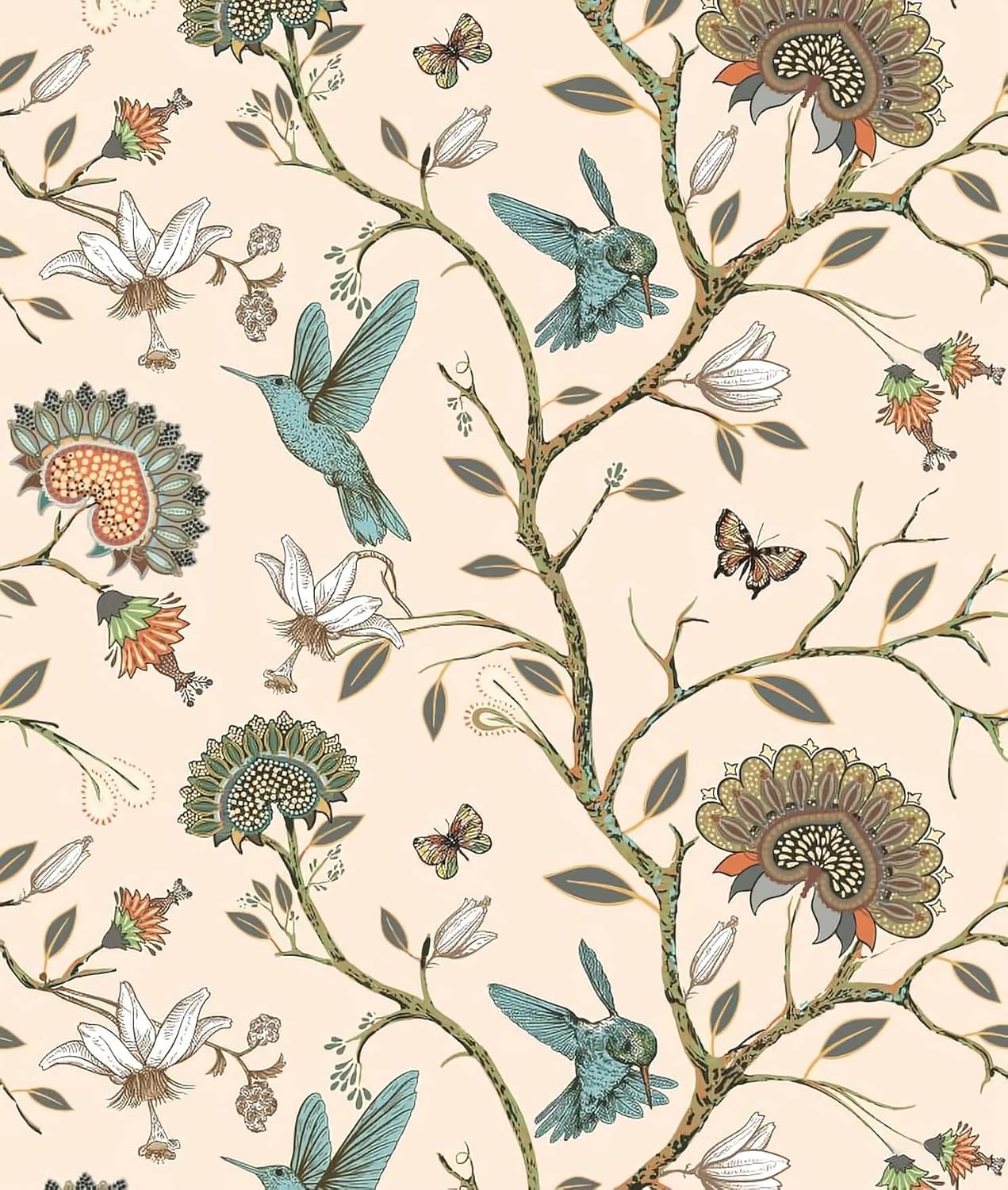 Herbal Wallpaper - 粘着性の鳥のプリントが施された壁紙,ヴィンテージの花柄の装飾的な壁紙,取り外し可能な棚の引き出し