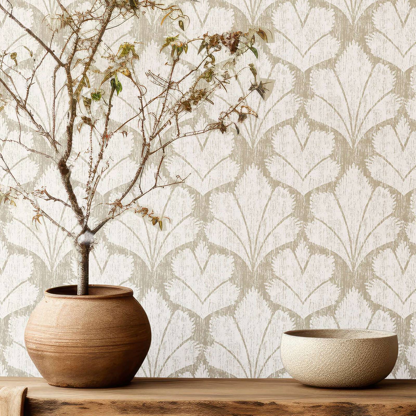 Herbal Wallpaper - 幾何学模様の壁紙ピールアンドスティック、モダンなデザインのレギュラー壁紙、不織布壁画壁装飾、幾何学的なアールデコ調の壁紙