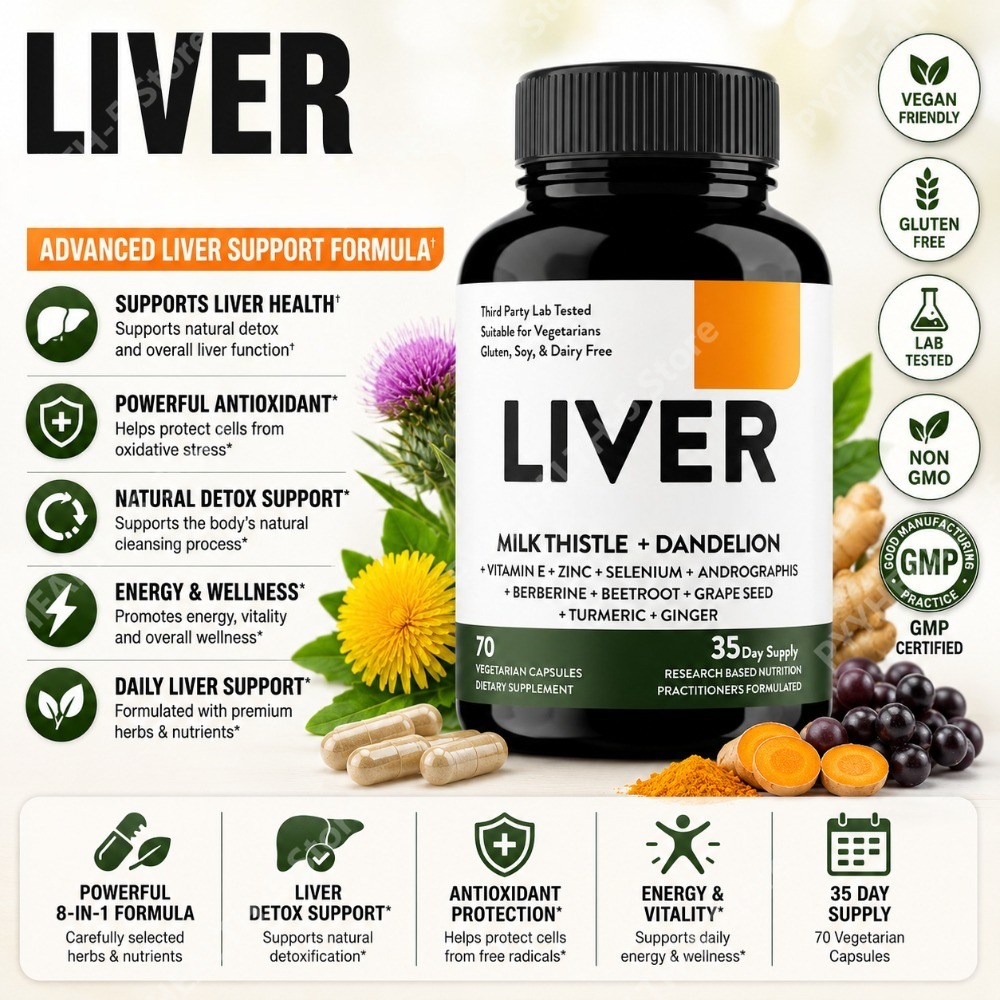 Herbal Wellness Blend - ミルクシスル、タンポポ根、ターメリック、ジンジャー、グレープシード、ビートルートの植物性ハーブブレンドカプセル（70粒入り）毎日の健康維持に