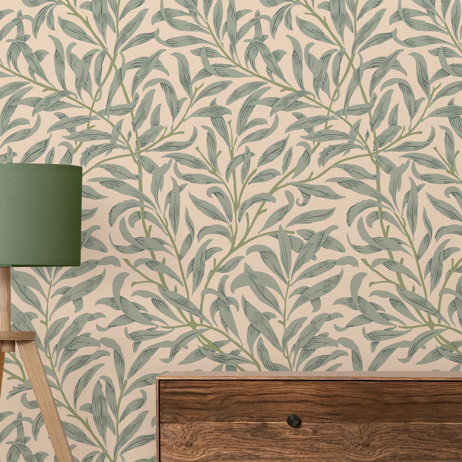 Herbal Wallpaper - グリーンリーフ壁紙、ベージュカラーの取り外し可能な壁紙、自己粘着壁紙壁画、貼り付けられた壁紙はがして貼るだけ