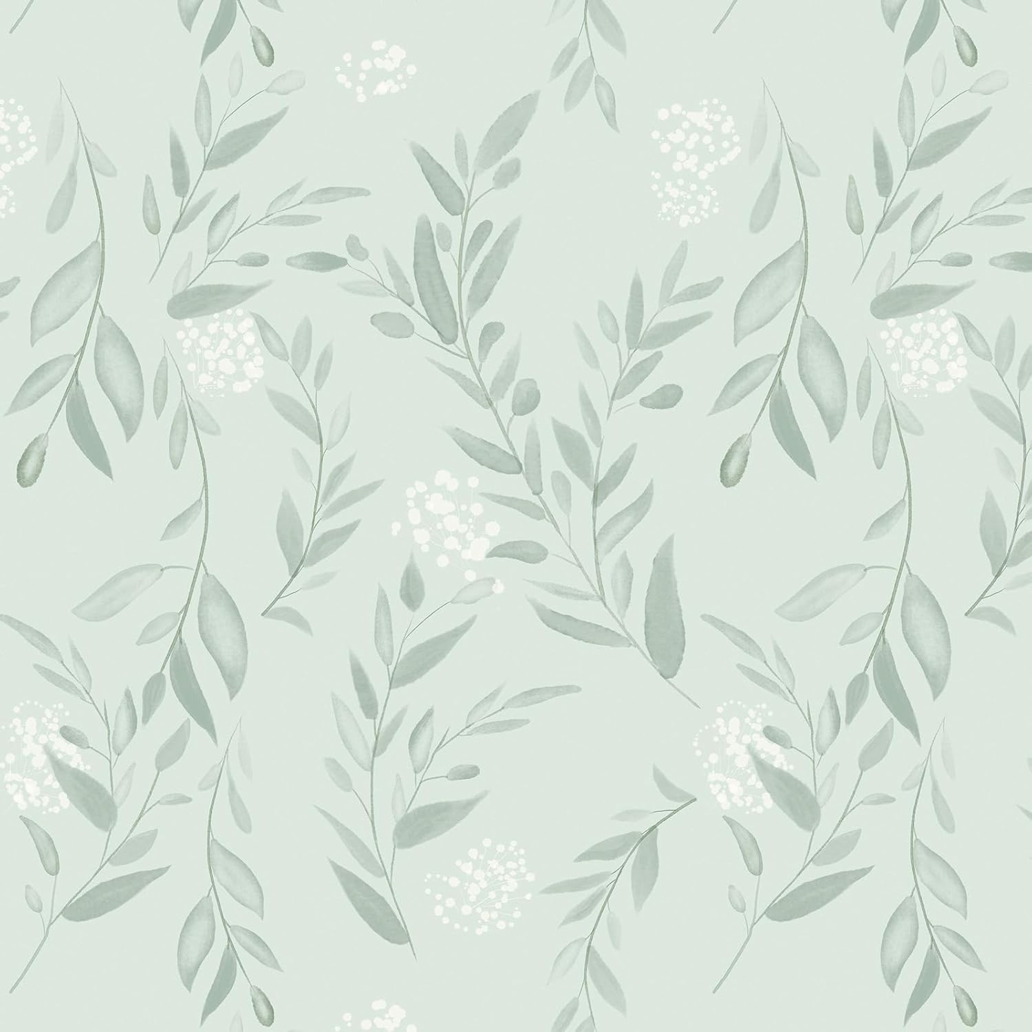 Herbal Wallpaper - セージグリーンリーフ 剥がして貼る壁紙 ボヘミアングリーンフローラルコンタクトペーパー 取り外し可能な自己粘着壁紙 バスルームキャビネット用