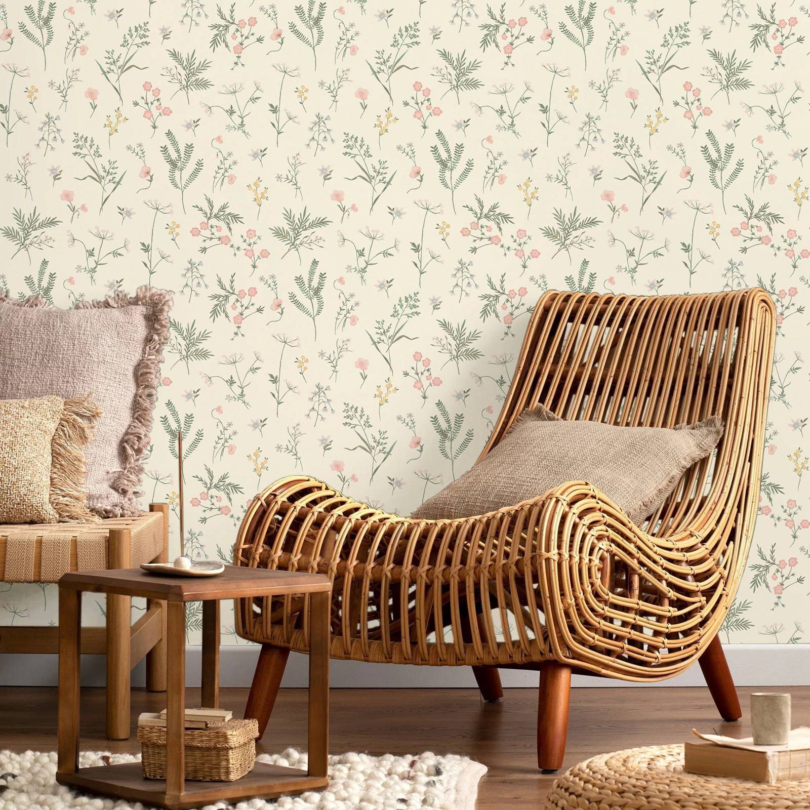 クロスウェル コーラル ピンクの植物の壁紙、農家用の繊細な花 - Herbal Wallpaper のレビューと価格