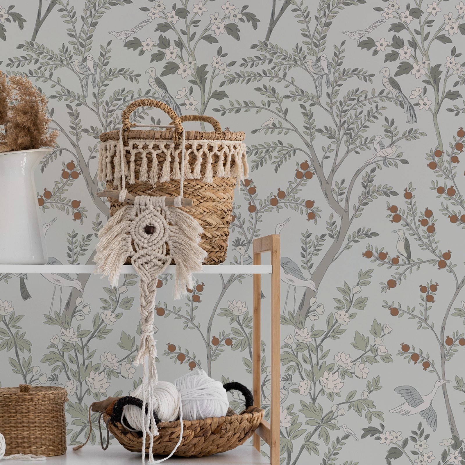 ヴィンテージ花柄ウォールステッカー壁紙、木の上にいるパラディ - Herbal Wallpaper のレビューと価格