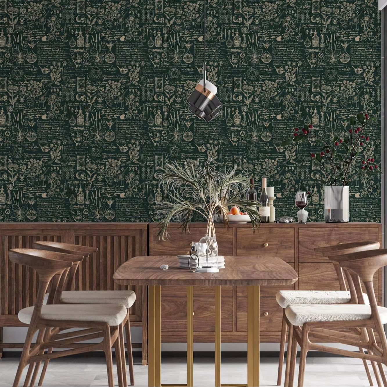 緑の薬と刃の壁紙,壁画,レトロなスタイル,芸術的な装飾,家の - Herbal Wallpaper のレビューと価格