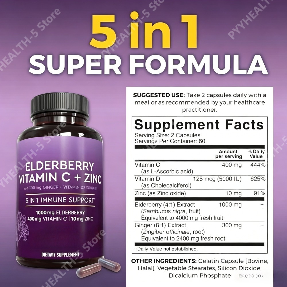 エルダーベリーカプセル（ビタミンC、亜鉛、D3、ジンジャー、 - Herbal Wellness Blend のレビューと価格