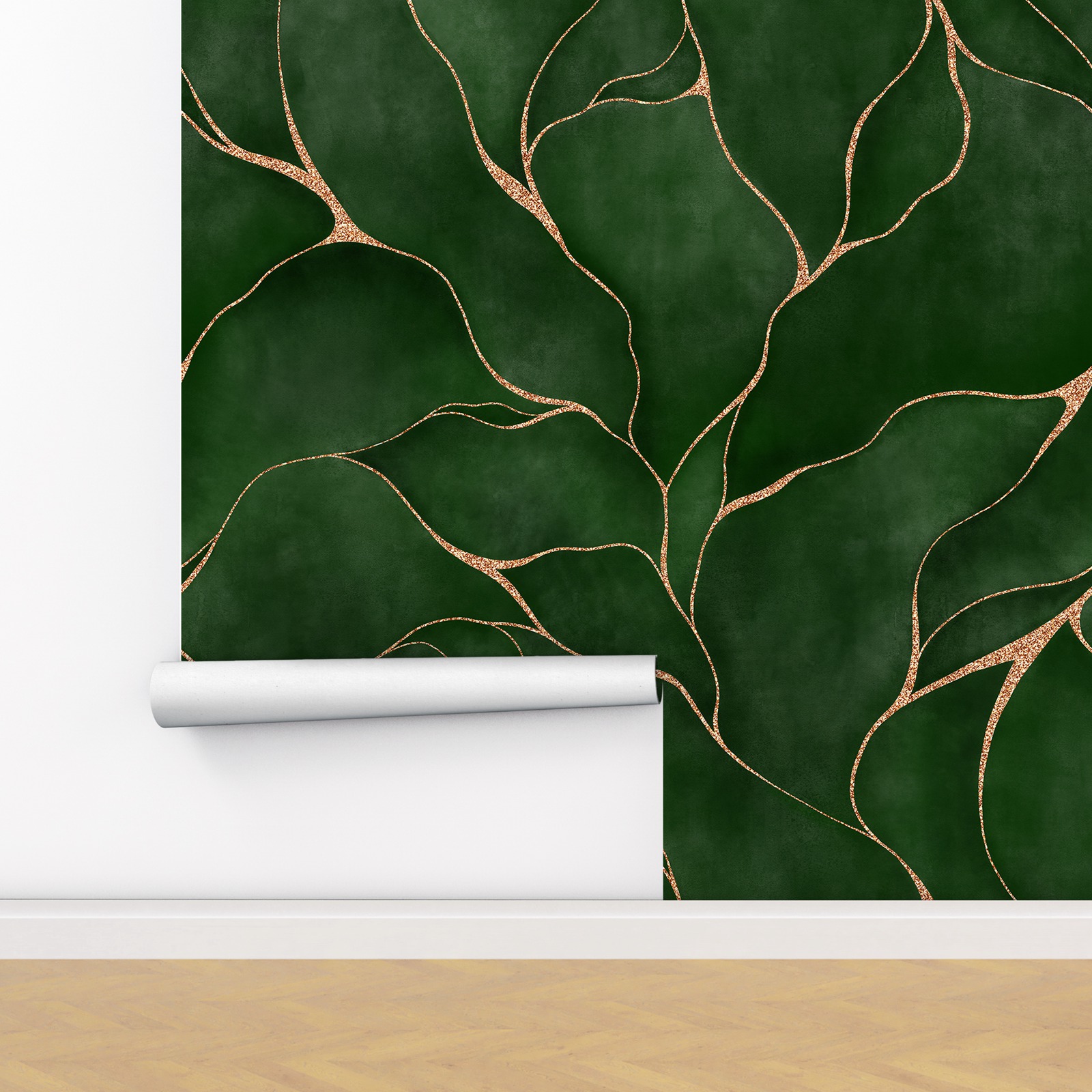 水彩画の壁紙ロール,黄色の線のある抽象的な葉,はがして貼り付 - Herbal Wallpaper のレビューと価格