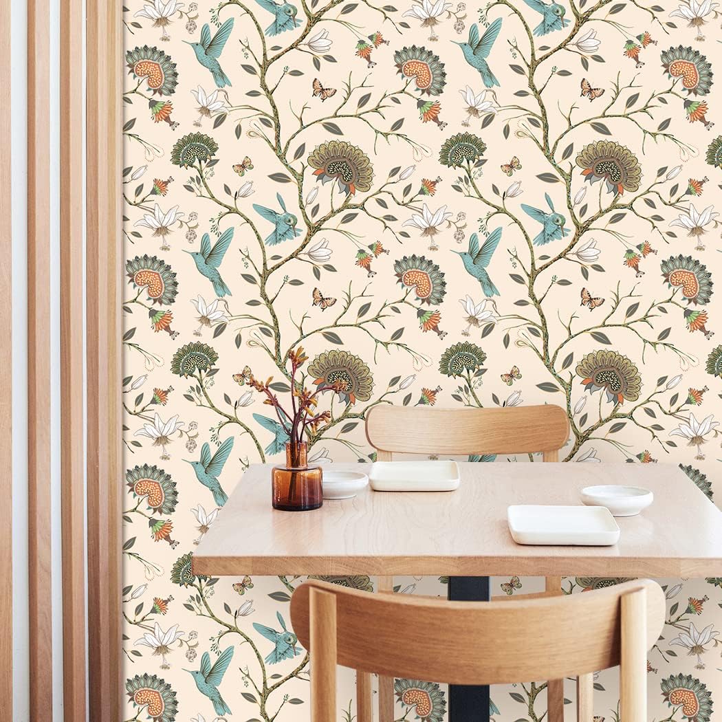 粘着性の鳥のプリントが施された壁紙,ヴィンテージの花柄の装飾 - Herbal Wallpaper のレビューと価格