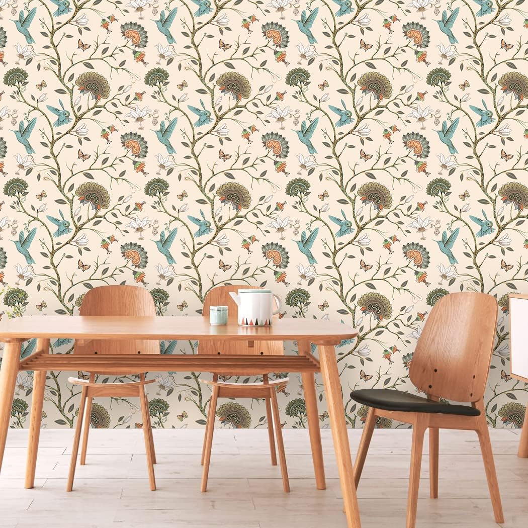 粘着性の鳥のプリントが施された壁紙,ヴィンテージの花柄の装飾 - Herbal Wallpaper のレビューと価格