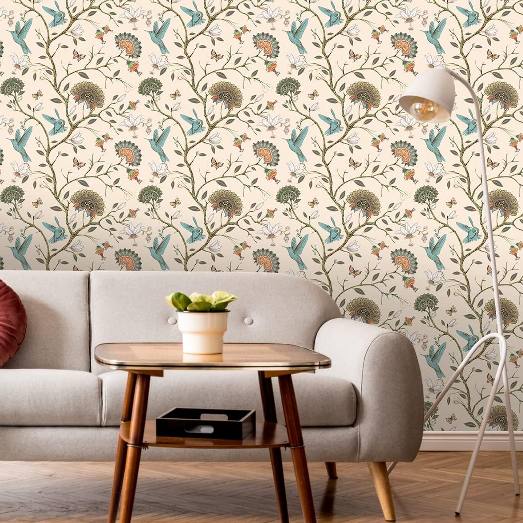 粘着性の鳥のプリントが施された壁紙,ヴィンテージの花柄の装飾 - Herbal Wallpaper のレビューと価格
