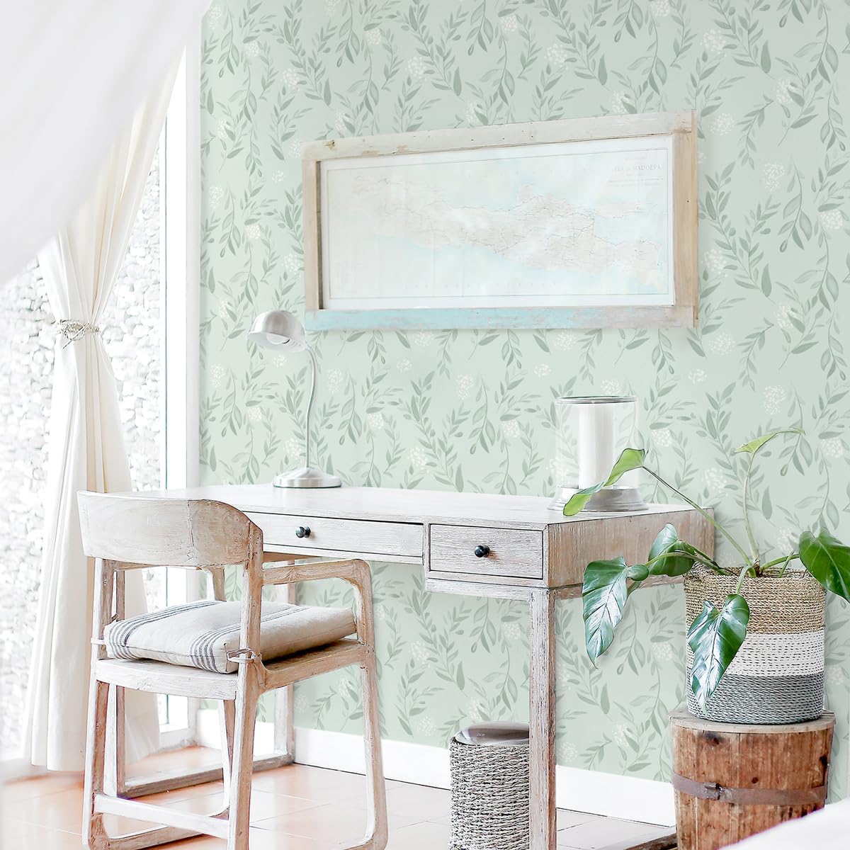 セージグリーンリーフ 剥がして貼る壁紙 ボヘミアングリーンフ - Herbal Wallpaper のレビューと価格