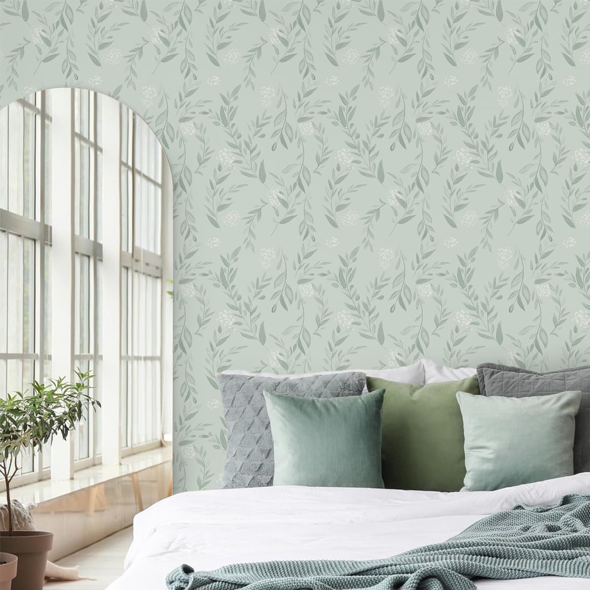 セージグリーンリーフ 剥がして貼る壁紙 ボヘミアングリーンフ - Herbal Wallpaper のレビューと価格